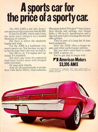 This is an ad from an American magazine featuring AMX sports car 